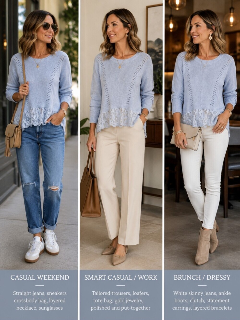 Keren Hart knit crochet lace lightweight sweater drop shoulder blue small